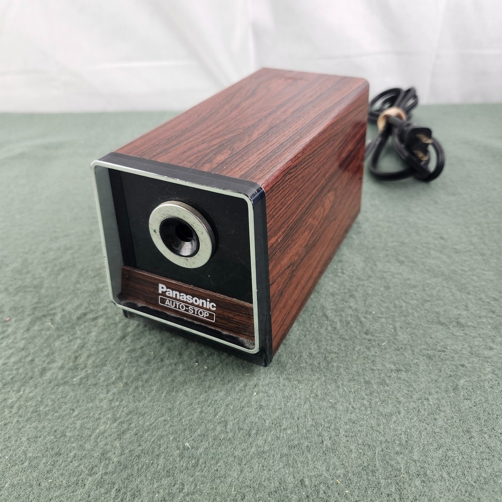 VTG Pencil Sharpener Panasonic KP-120 Electric Auto Stop Faux Wood Grain